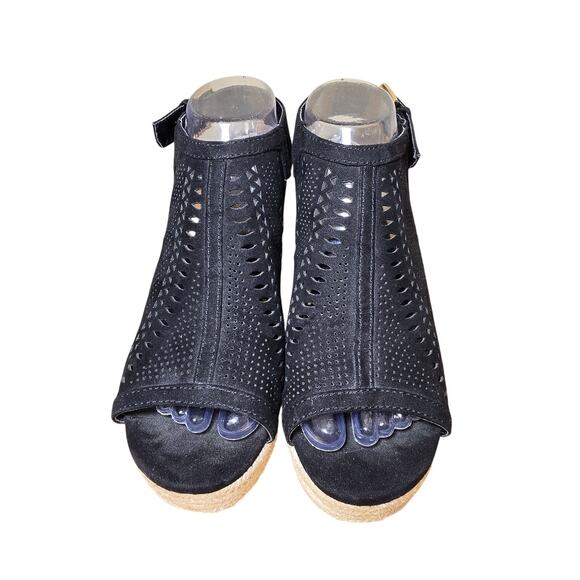 Liz Claiborne Sandals Womens 8 M Hardie Wedge Heels Espadrille Black Cut Out - Picture 4 of 8